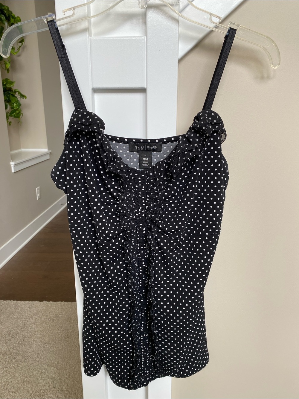 WHBM Black and White Polka Dot Ruffle Camisole